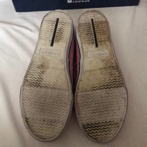 Pink Zebra w/ clear sequin & Navy Trim Sperry. - Picture 2 of 6